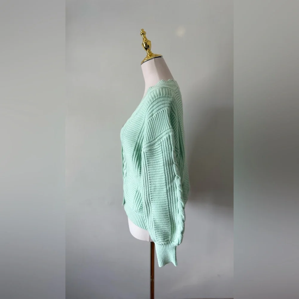 Mint Green Cable Knit Cardigan - Picture 3 of 7